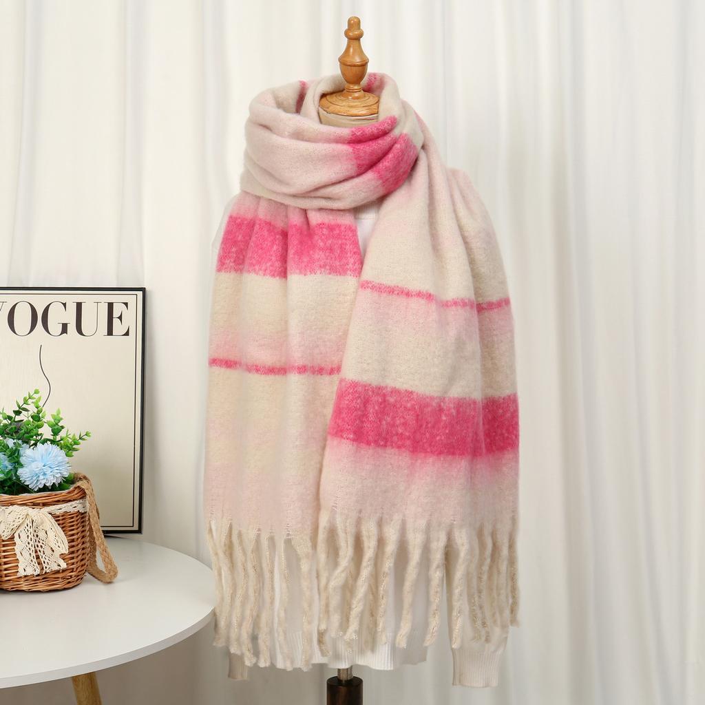 Fashion Korean Version Plaid Imitation Cashmere Scarf Winter Warm Thickened Contrasting Color Student Couple Scarf Long Scarf