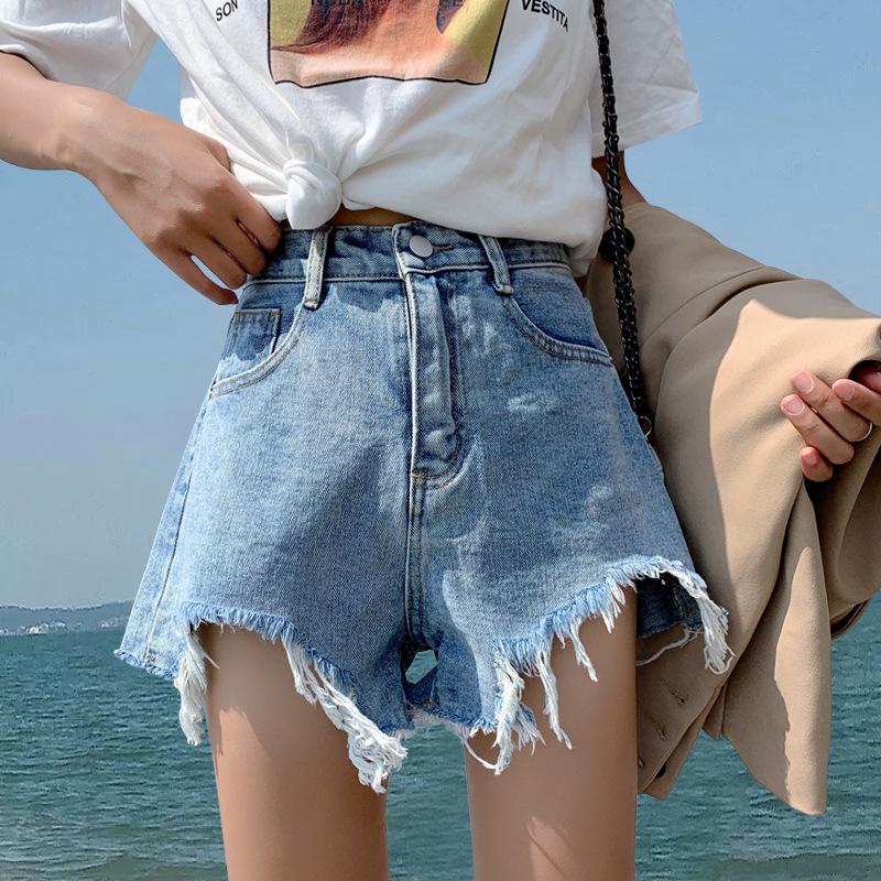 

Women s High-Waisted Black Ripped Denim Shorts - Korean Style with Tassels, Summer 2025 Collection. Double Extra Large темно-синий