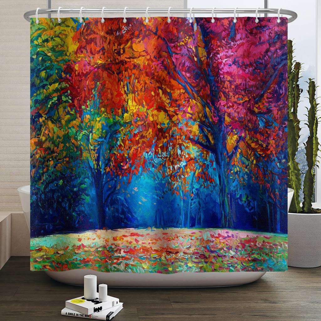 Natural Scenery Forest Shower Curtain Summer Jungle Tree Sunlight Landscape Bathroom Curtain Home Decor Waterproof Bath Curtain