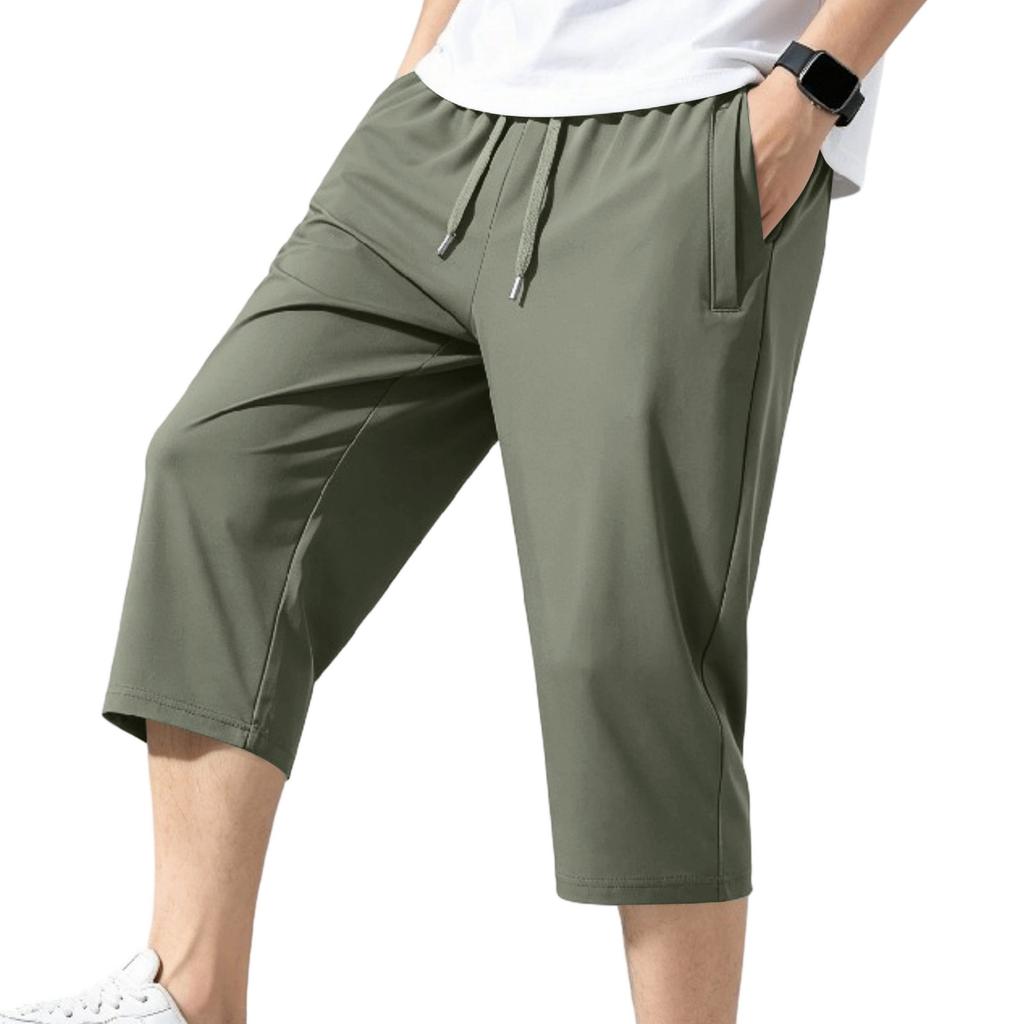 Herren Locker Geschnittene Leichte Schnelltrocknende Atmungsaktive Lässige Sport-Capri-Shorts mit Elastischem Bund und Kordelzug