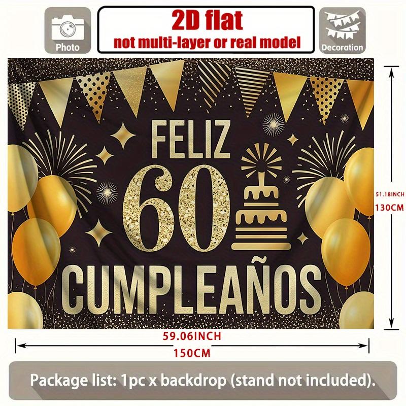 2D plane 1 Spanish 60th birthday banner - polyester, number 60 Dia 60 - Spanish birthday party background decoration