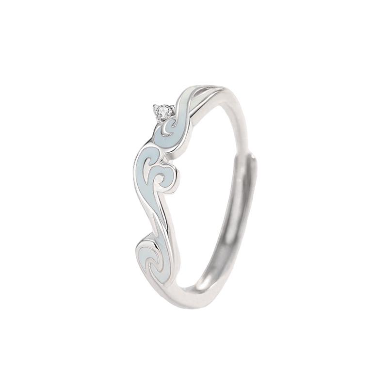 Tichya S925 Sterling Silver Enamel Luminous Open Rings – Mountain & Water Design, Korean Style, Versatile and Unique. Adjustable