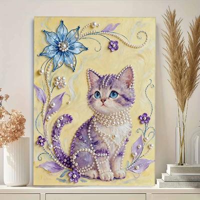 Crystal Pearl Painting 5D DIY Frame Decoration Painting Kitten Home Wall Decoration Transparent Pearl Gemstone Painting Picture Art Crafts