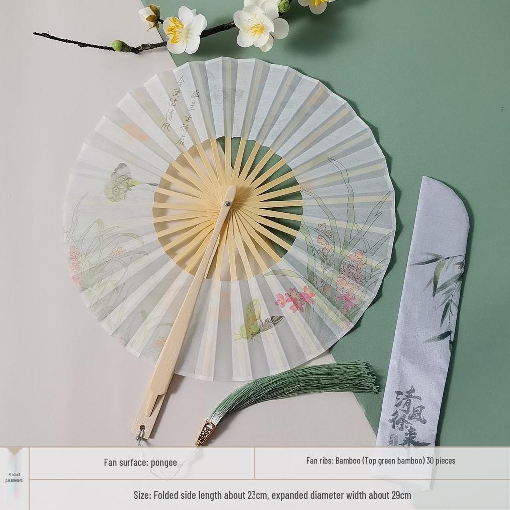 Portable Handheld Folding Round Fan: Ancient Style Dance Fan for Hanfu & Cheongsam Catwalk - Perfect for a Cool Summer