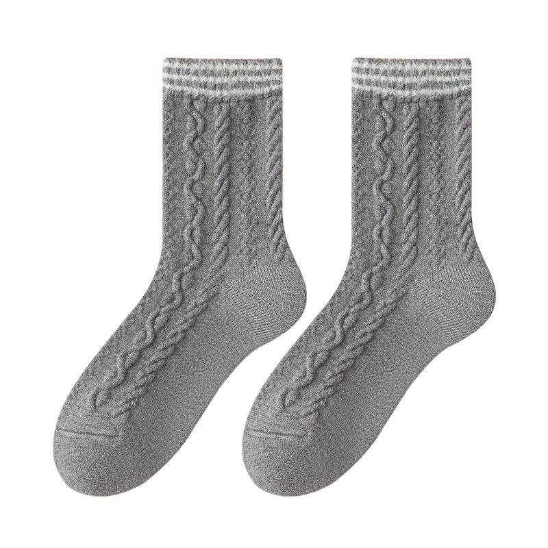 Wool Socks, Women's Linen Patterned Mid-calf Socks, Thick and Warm Cashmere Long Calf Socks for Autumn and Winter, Versatile Socks