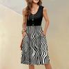 Women's Sleeveless Casual Vacation Loose Swing Geometric Button Midi Dress With Pockets