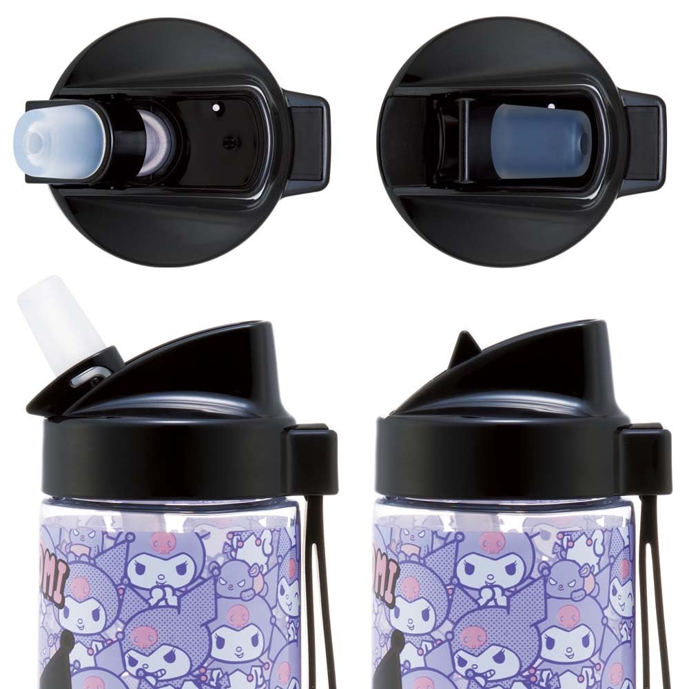 Skater Straw 500ml Straw Water for Sanrio Bottle, Spout-Type Bottle, Plastic, Clear, Kids, Kuromi, PSTB5-A
