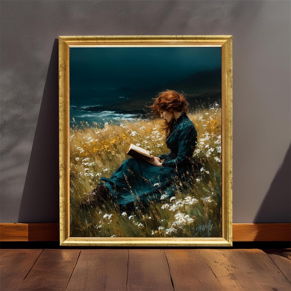 Victorian Woman Reading Art Print Poster Dark Academia Library Decor Elegant Lady With Book Decor Canvas Painting Bedroom Decor