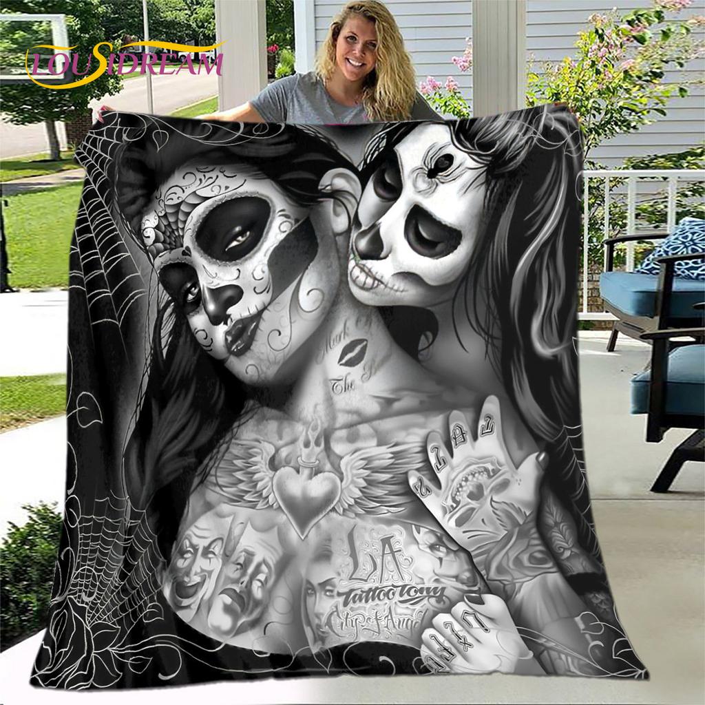 Gothic Horror Female Skull Dead Girl 3D Soft Plush Blanket,Flannel Blanket Throw Blanket for Living Room Bedroom Bed Sofa Picnic