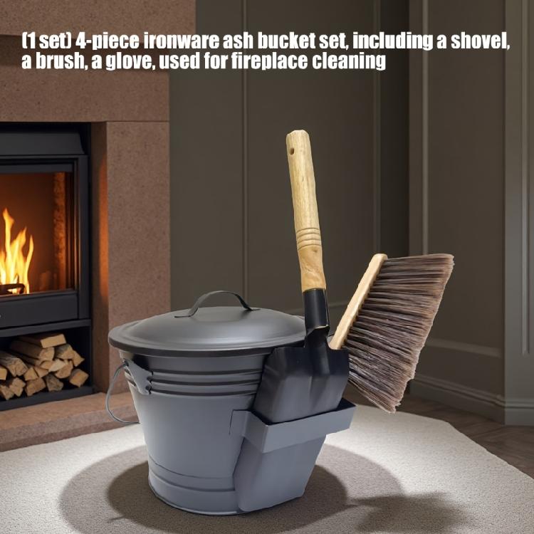 Galvanized Irons Fireplaces Tool Set Heat Resistant Bucket Shovel Brush Gloves For Ashes Collection Transport