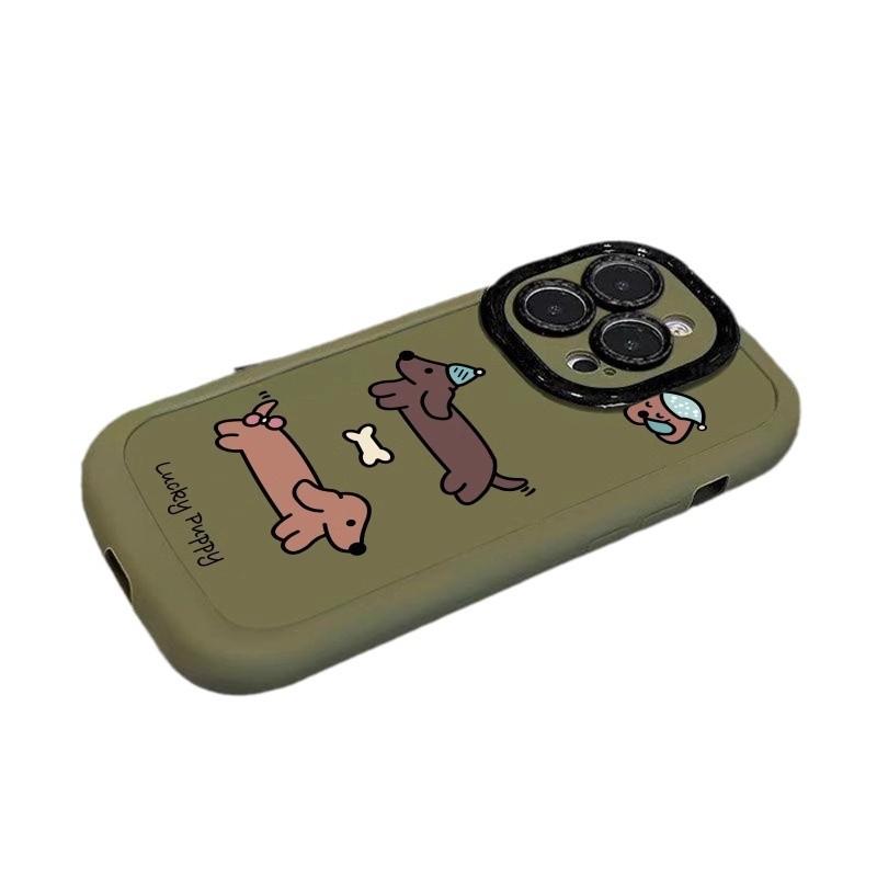 For Apple 16promax Mobile Phone Case Pink Dachshund Painting for IPhone15plus Puff 14/13