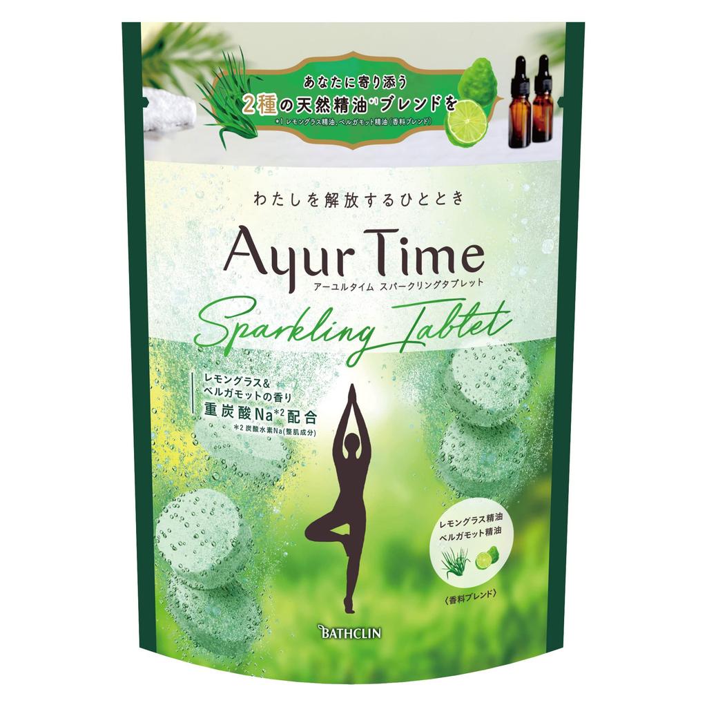Bathclin Ayurtime Sparkling Lemongrass Bergamot Scent 5 Bicarbonate Bath Natural Essential Oils Tablets, & [200g (approx. Servings)] Additive,