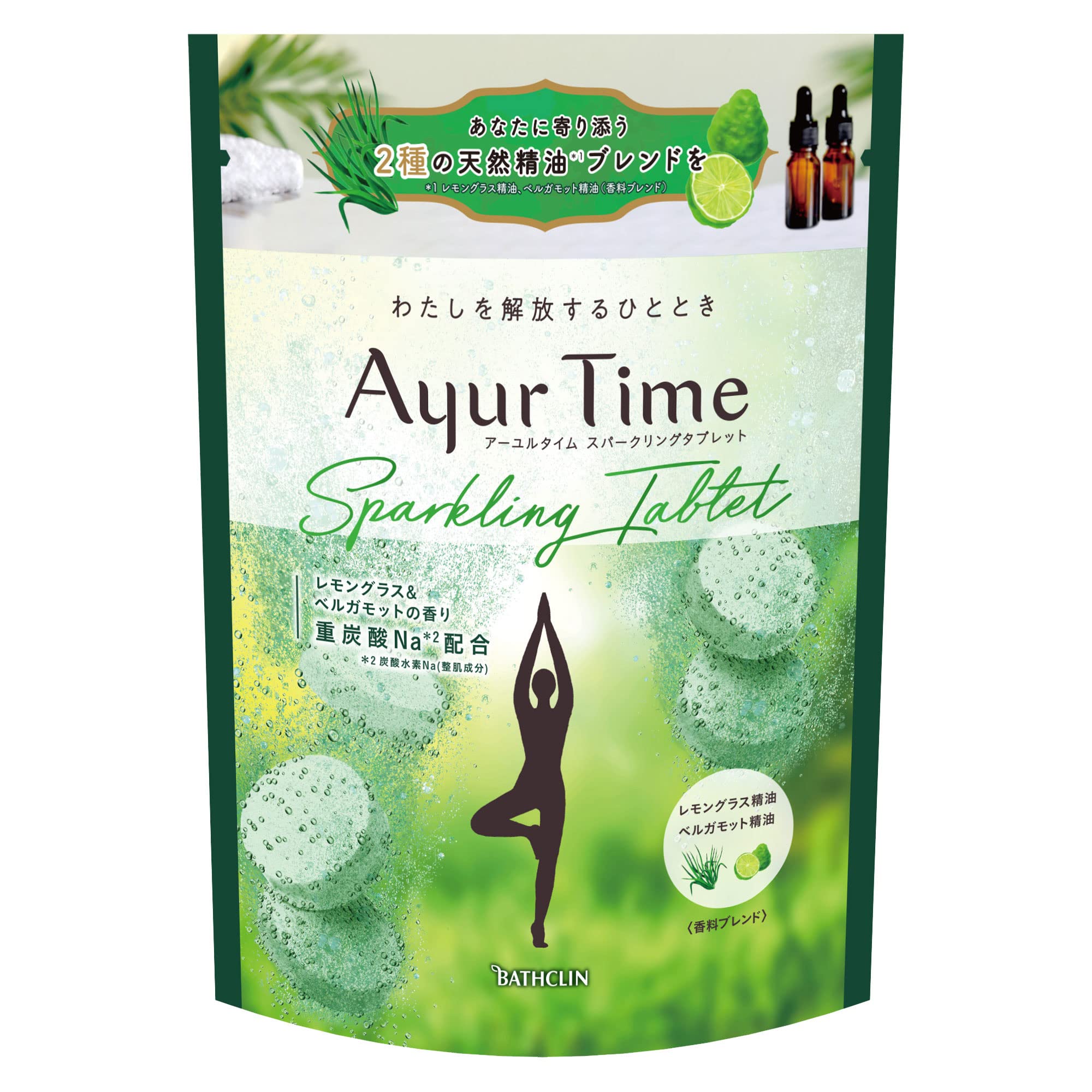 

Bathclin Ayurtime Sparkling Lemongrass Bergamot Scent 5 Bicarbonate Bath Natural Essential Oils Tablets, & [200g (approx. servings)] Additive,