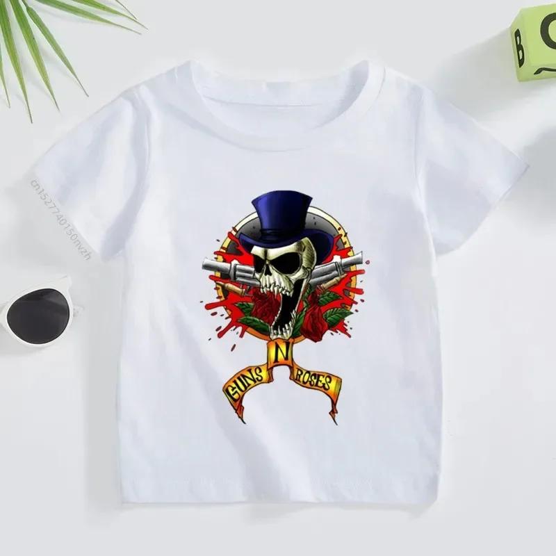 3T~14T Rock Band Gun N Roses Children's T Shirt Boys and Girls Music Short Sleeve Tops Kids Casual Cotton Clothes