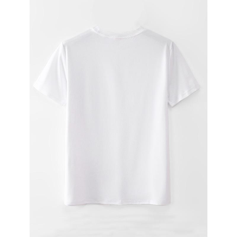 European Sizes Heart Print T-shirt, Short Sleeve Crew Neck Casual Top For Summer & Spring, Women's Clothing