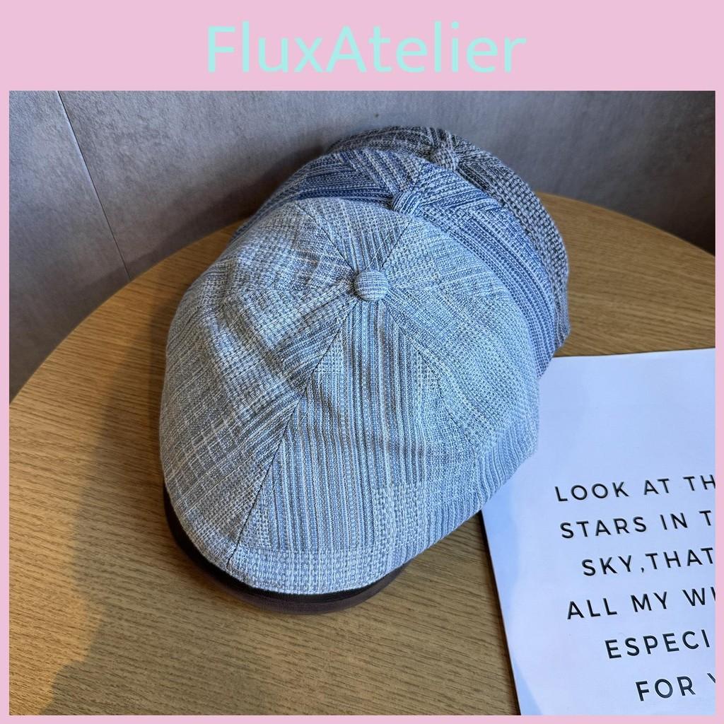 Spliced Design Minimally Striped Women Denim Casual Beret For Autumn Winter And