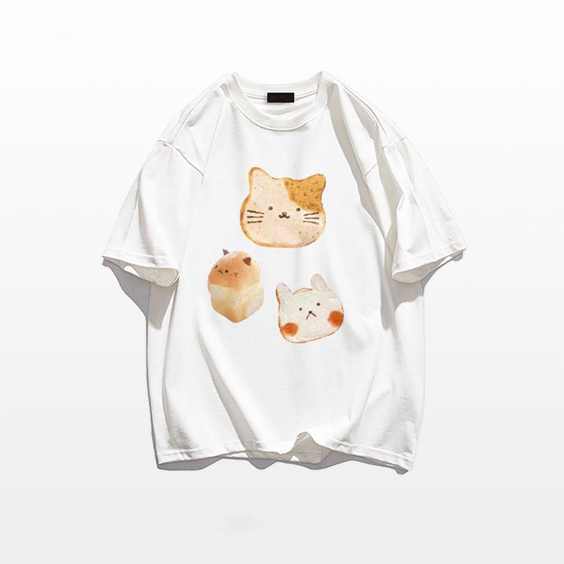 Damski letni T-shirt z czystej bawełny o luźnym kroju z prostymi ramionami - Unikalny i stylowy design