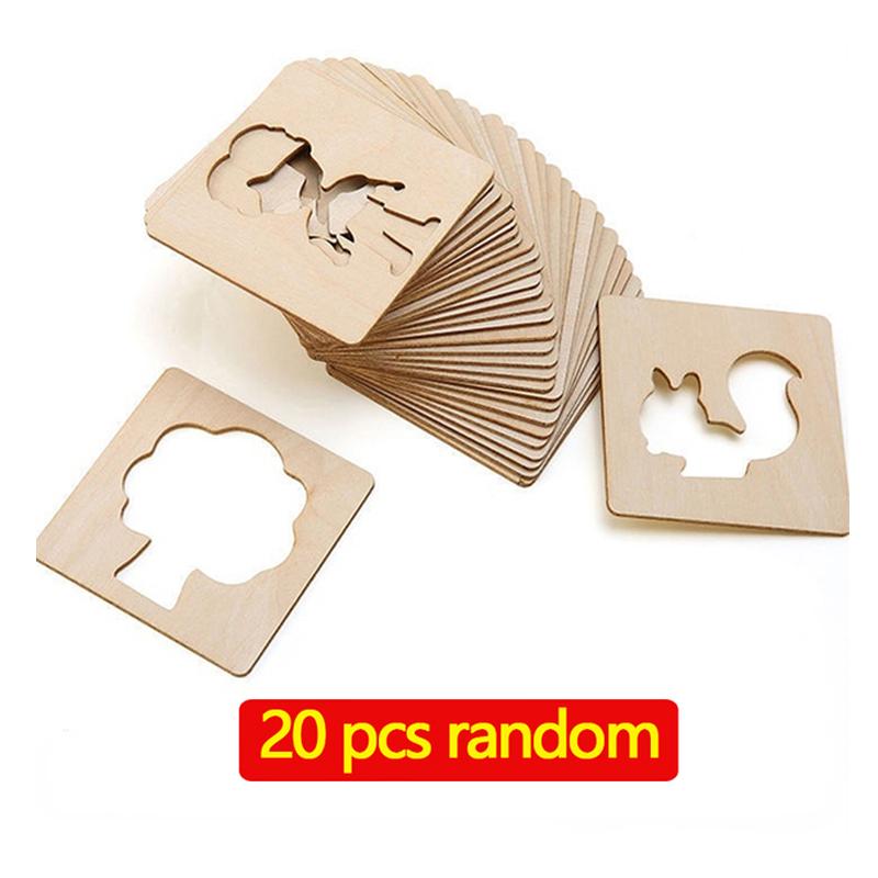 Montessori 20Pcs Kids Drawing Toys Wooden Diy Painting Template Stencils Learning Educational Toys For Children Wooden Toy Gift