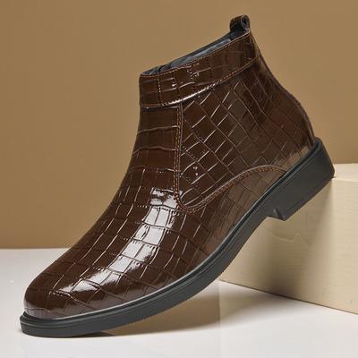 Herbst Herren Modische und Bequeme Seitlicher Reißverschluss Lässige High-Top Lederschuhe Winter Herren Warme Baumwollschuhe Chelsea Boots