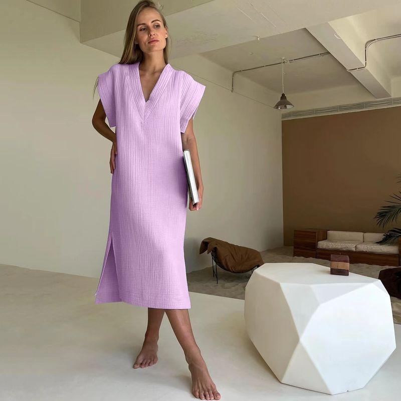 Fashion New Sleeveless Casual Loose Split Dress Pajamas V-Neck Loose Split Dress