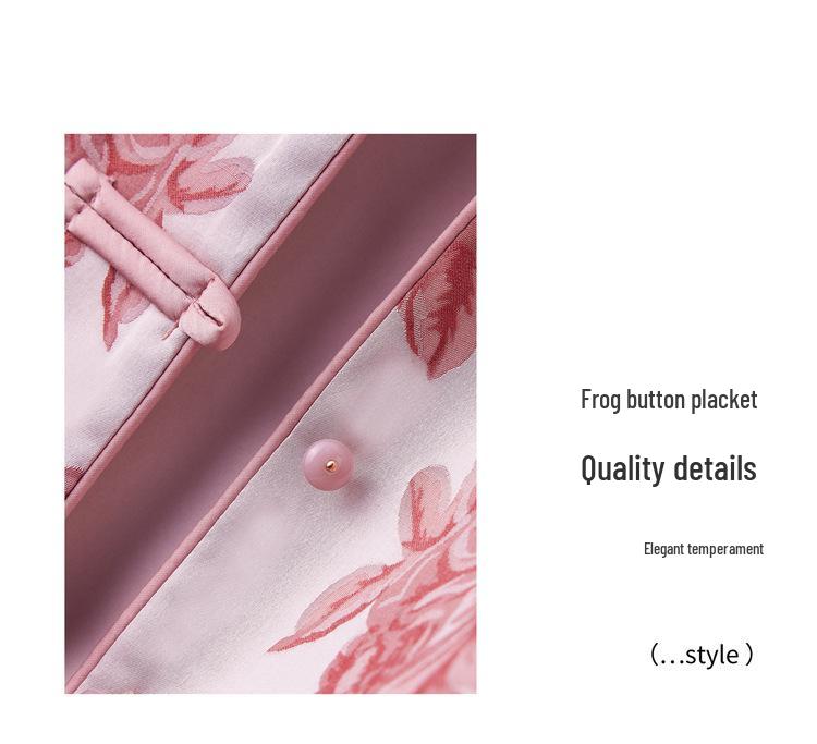 Women's 2025 Spring Floral Frog Button Jacket - Round Neck, Loose Fit, Chinese National Style