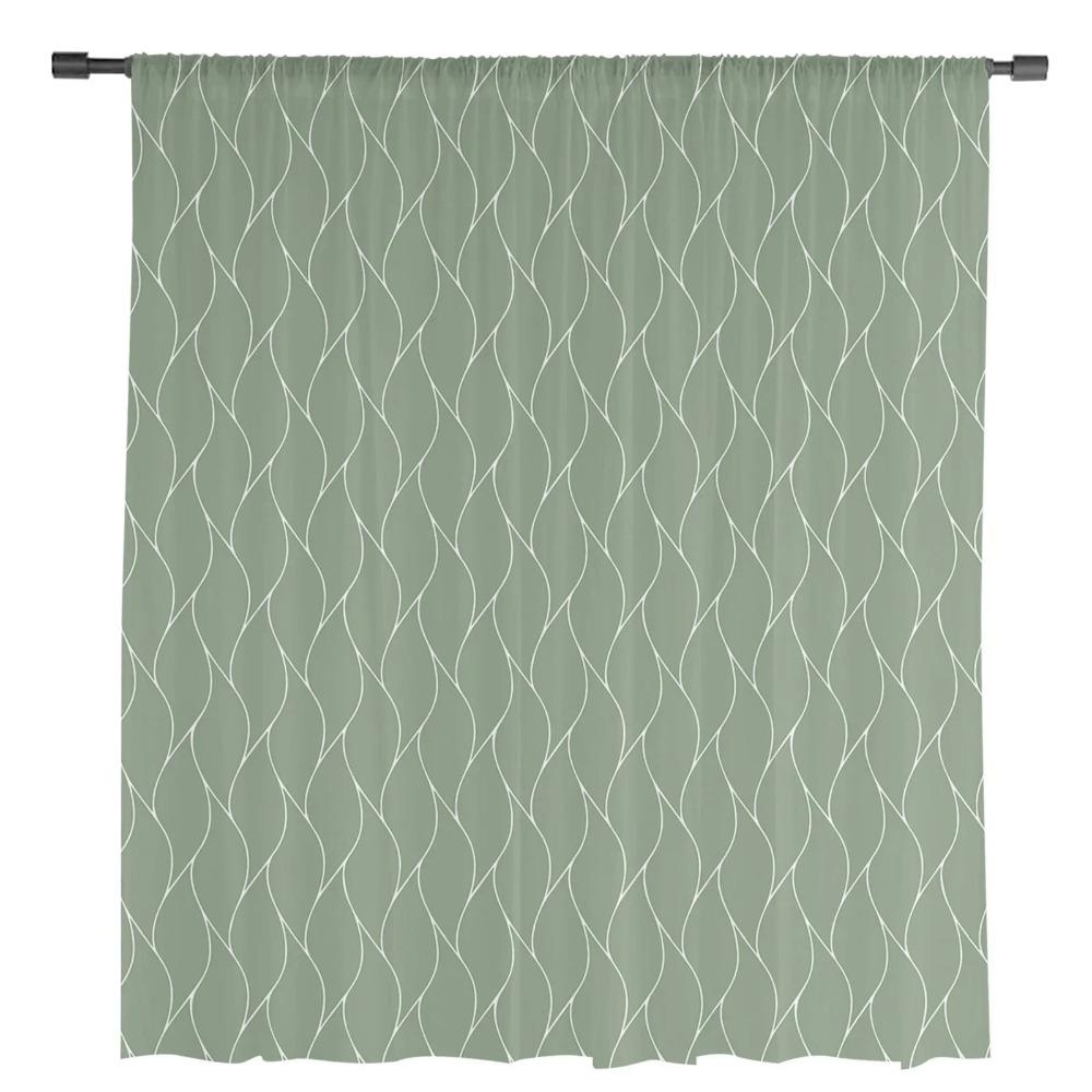 Salbeifarbene lange Wellenlinie transparente Vorhänge zur Dekoration für Schlafzimmer, Wohnzimmer, Fenster, Küche, Tüll, Voile, Organza-Draperien