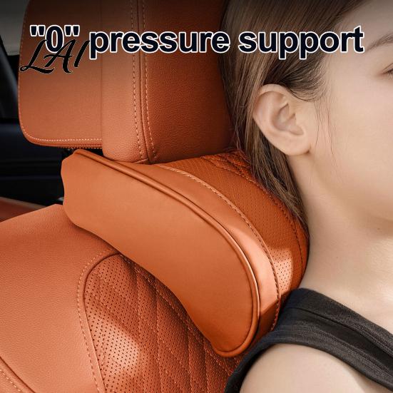 Washable PU Leather Neck Protector Memory Foam Car Pillow/Backrest Breathable Cover with Adjustable Auto Pad Elastic Strap Relieve Fatigue