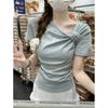 Cute Pure Style Short-sleeved Women's Summer White Knot Design Fashionable Pleated Clothes