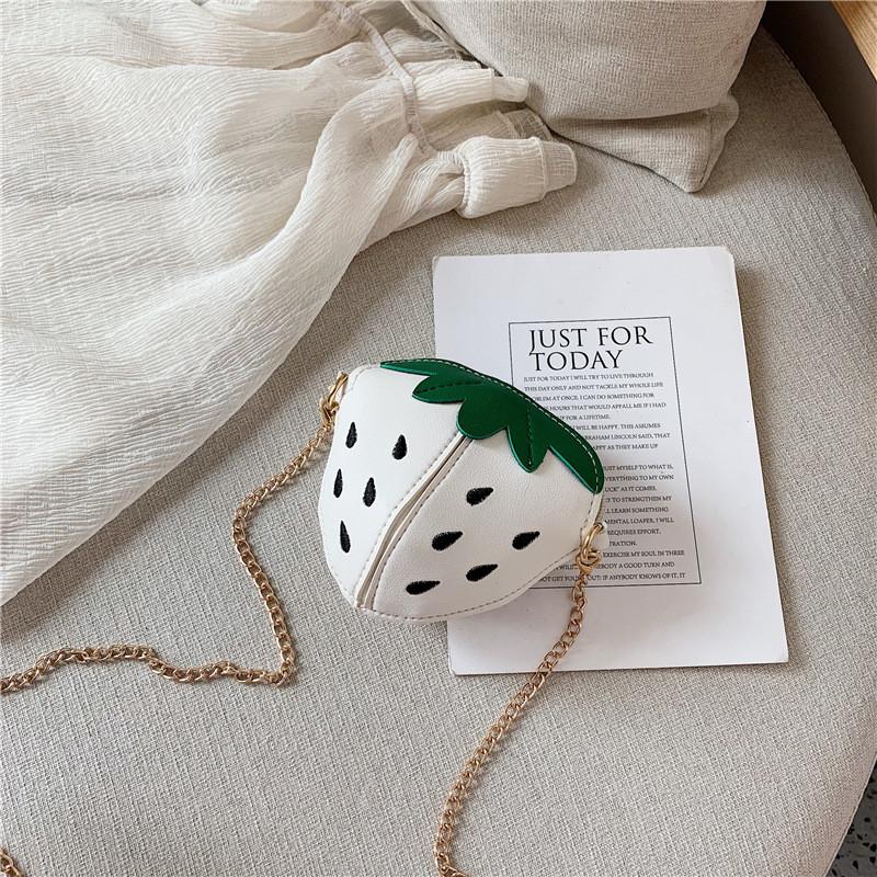 Strawberry Chain Shoulder Bag Childrens Fruit Bag Zipper Design Material Pu