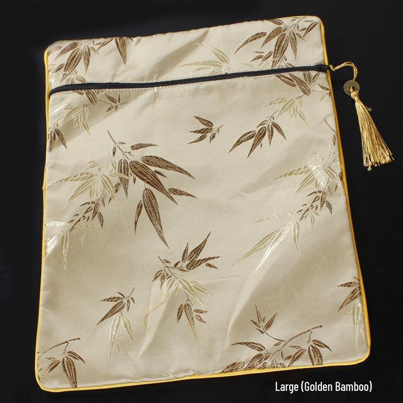 

Luxurious Double-Layer Brocade Sutra Bag with Zipper and Tassel - Yellow, 25x31cm