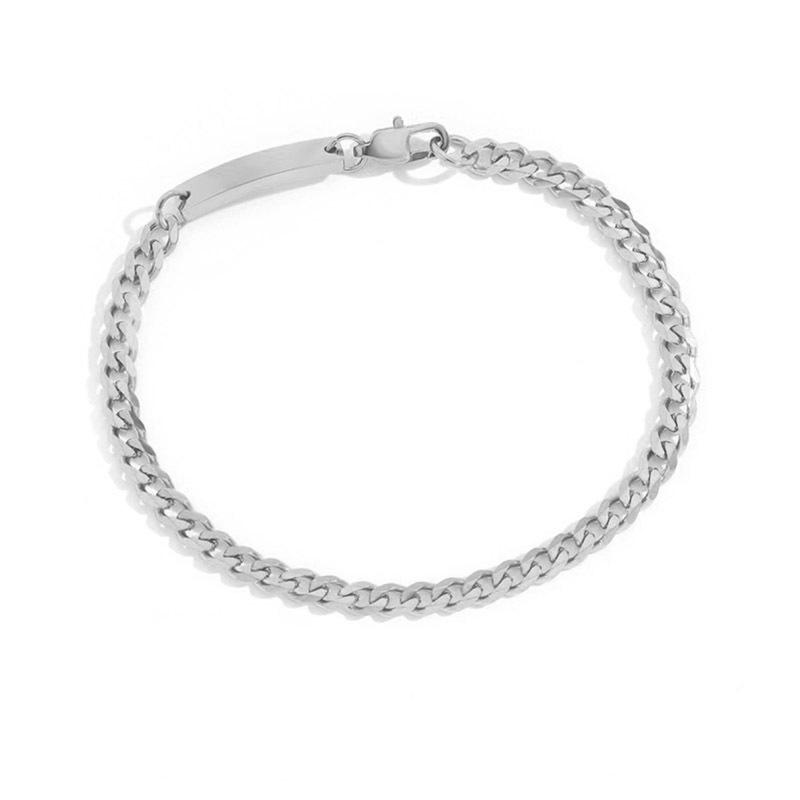 Stainless Steel Gold-Plated Cuban Chain Bar Bracelet - Simple Fashion Design for Couples