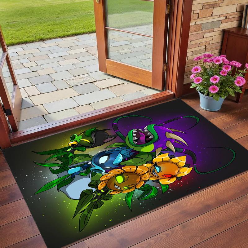 Anti‑Slip Crystal Velvet Floor Rug, Plants vs. Zombies Design Carpet for Indoor Living Bedroom Home Decoration