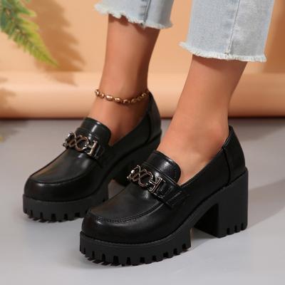 ¿Nuevo británico? Zapatos de plataforma pequeños de cuero retro, plataforma impermeable, tacón alto grueso, talla grande, zapatos de vestir sencillos para mujer?