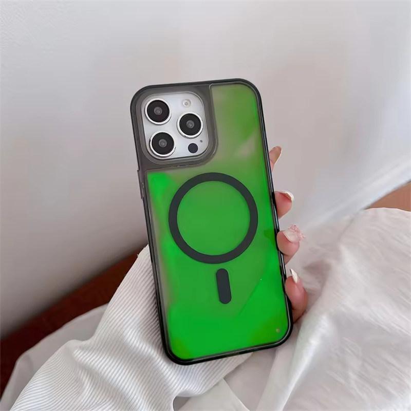 

For Magsafe Fluorescent Liquid Quicksand Glowing Phone Case For iPhone 13 14 15 16E 17 Pro Max Wireless Charge Protective Cover iPhone 13 зелёный