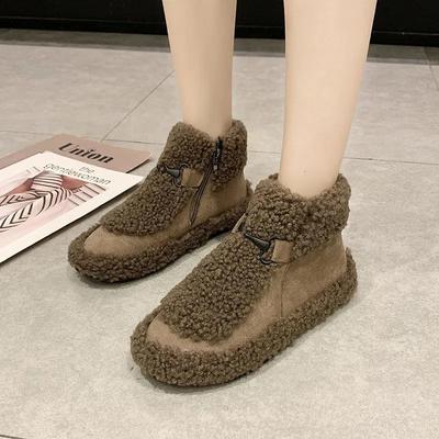 Korean Version of Snow Boots Women's 2025 New Autumn and Winter Lamb Wool Short Boots Women's Zipper Thick-soled Warm Thickened Cotton Shoes Cot
