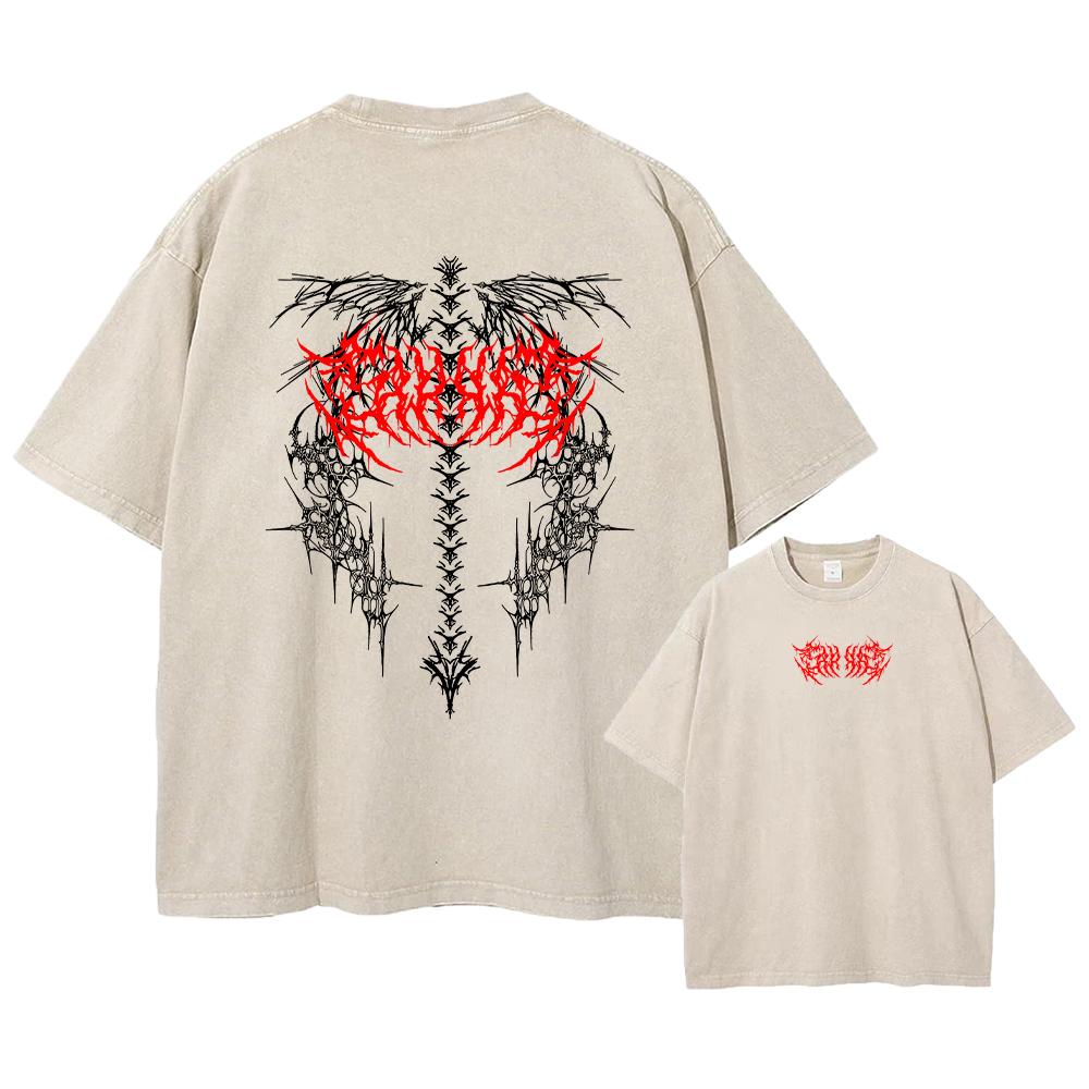Mens Gothic Print Retro Washed TShirt Summer Trendy Fashion Loose Short Sleeve Suitable For Daily Commute And Casual Wear