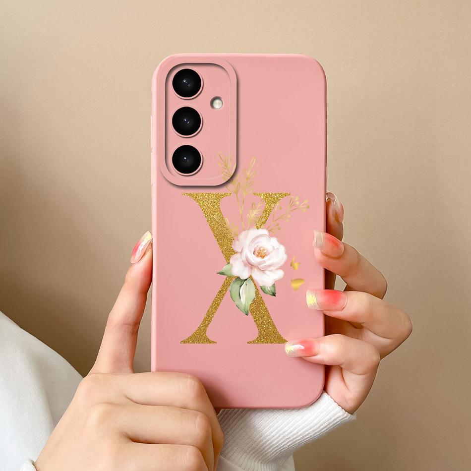 Simple Case For Samsung S24 FE Name Letter Soft Slim Liquid Silicone Funda For Galaxy S 24 S24FE Lens Protective Back Cover Capa