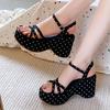 thick-soled cross-strapped small floral sandals, summer new wedge heel sweet one-word sandals