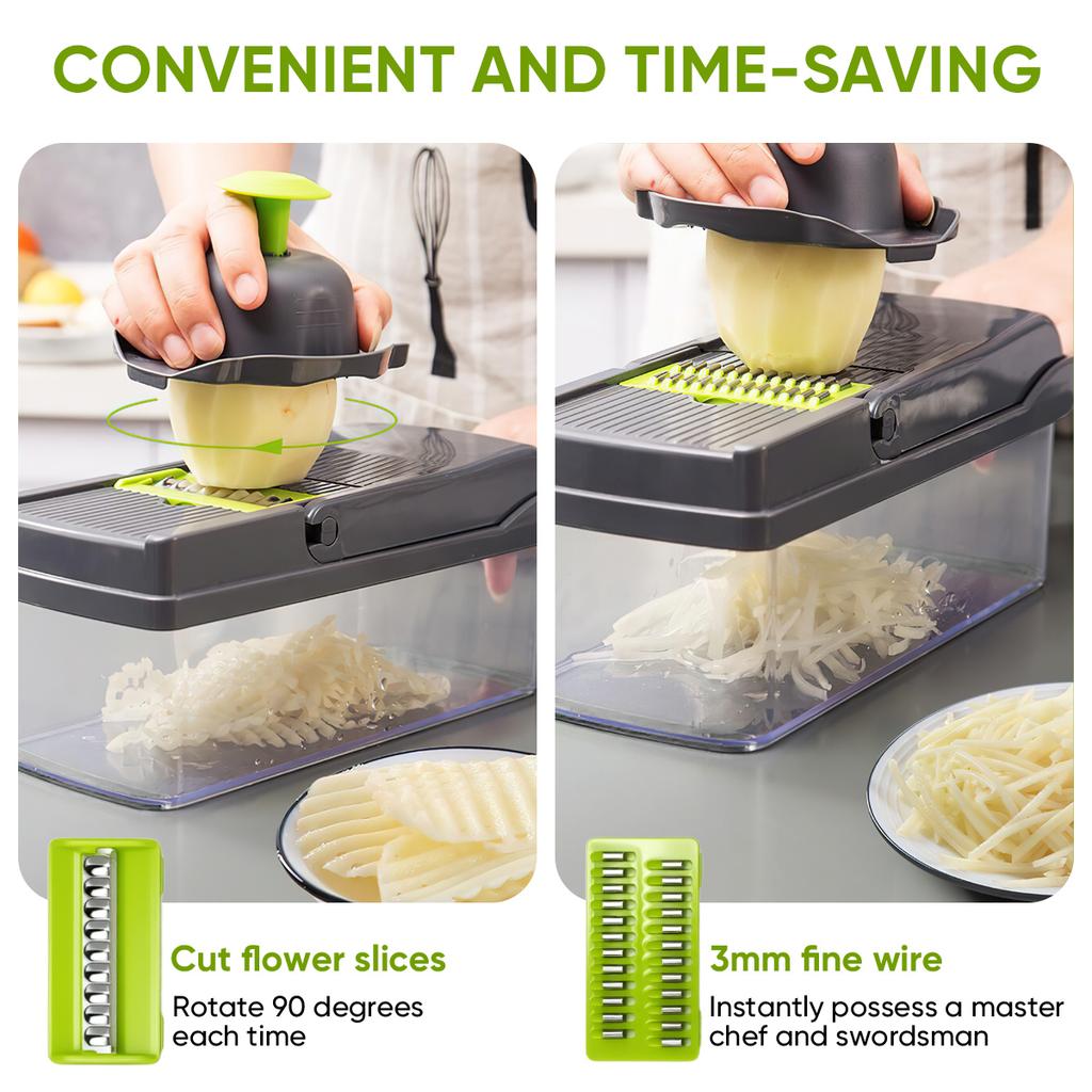 14 In1 Portable Vegetable Cutter Shredder Multifunctional Slicer Potato Chopper Carrot Grater Reusable Fruit Veggie Cutting Tool