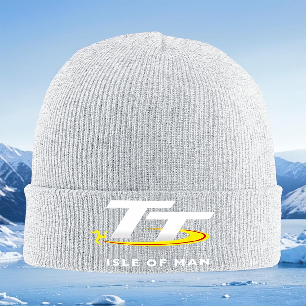 Logo de course TT Isle of Man Chapeau tricoté unisexe pour homme et femme Bonnet Casquette Pull Hiver Thermique Chaud Noël Extérieur Vélo Randonnée Sk