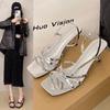 Elegant Summer Open Toe Sandals With Cross Straps For Women In Black Nude Silver