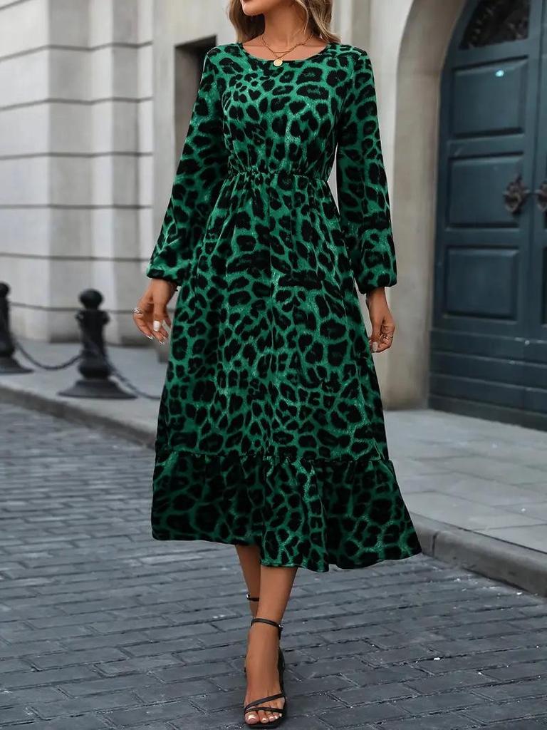 European and American Women's Fall 2025 Leopard Print A-Line Dress