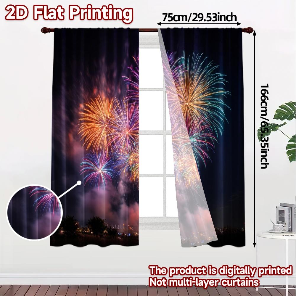 Set Of 2 Contemporary Flat Printing Curtains Without Rod Firework Bloom Popular Polyester Gifts Curtain