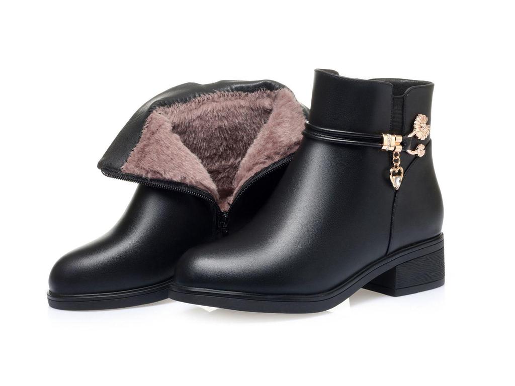 Women's Mid-Aged & Elderly Low Heel Soft Sole Cotton Shoes with Plus Velvet Warm Lining