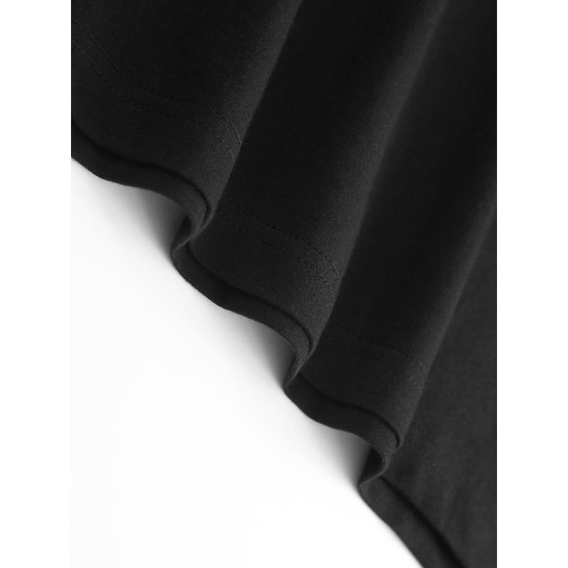 European Sizes Men's Black Short-Sleeve T-Shirt with Native American-Inspired Bull Skull Print and Geometric Patterns