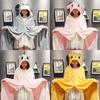 Cute Cartoon Cape Blanket Flannel Lazy Shawl Cape Student Hooded Home Office Nap Blanket