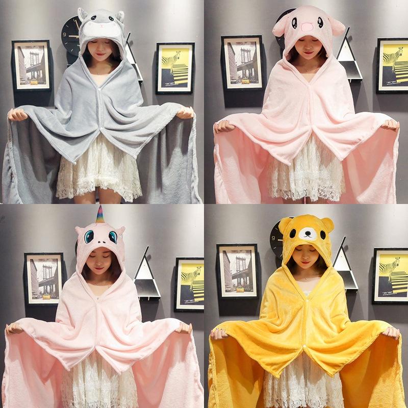 Cute Cartoon Cape Blanket Flannel Lazy Shawl Cape Student Hooded Home Office Nap Blanket