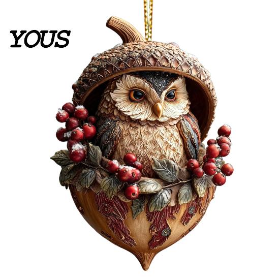 Seasonal Tree Ornaments Forest Animal Acorn Hanging Ornament, 2D Acrylic Flat Printed Thoughtful Christmas Gifts Decor for Christmas, Woodland