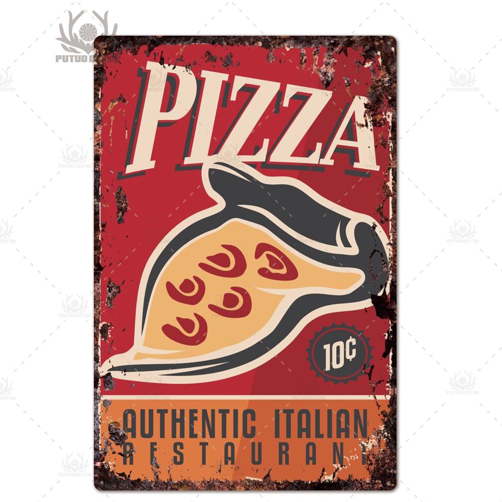 Putuo Decor Pizza Plaque Metal Vintage Tin Sign Retro Wall Art Poster for Cafe Bistro Restaurant Home Shop