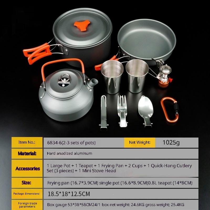 Portable Lightweight Outdoor Stainless Steel Finish All-in-One Mega Bundle Cookware Set Frying Pan/Skillet 1-2L Capacity Camping
